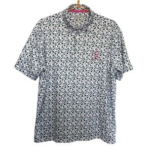 BARSTOOL SPORTS Golf Polo Shirt Mens Lrg Short Sleeve White Green Umbrellas